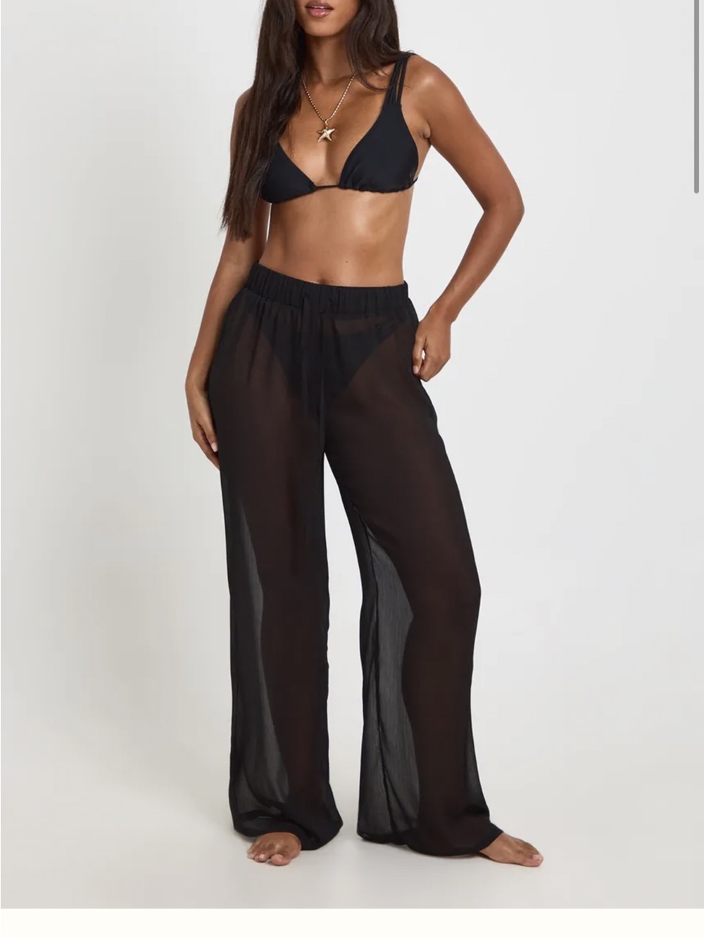 Boohoo Black Wide Leg Beach Trouser